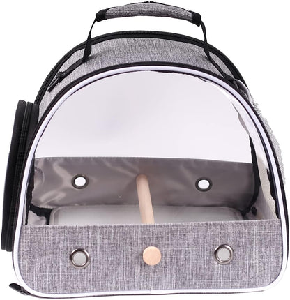 Small Bird Travel Carrier, Portable Bird Travel Cage for Parakeet, Parrot, Budgie, Guinea Pig, Bearded Dragon Reptile Carrier for Hiking Vet Visit Bicycle Ride (Grey)