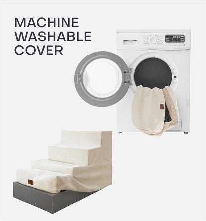 Dog Stairs for High Bed, Dog Steps for Bed Couch Sofa, 35D Foam Extra Wide Pet Steps for Small Dogs and Cats, Pet Stairs with Non-Slip Bottom Beige, 4 Steps