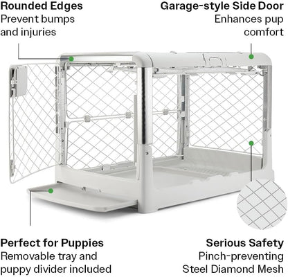 DIGGS Revol Collapsible Dog Crate with Wheels - Premium Portable Dog Crate - Safe, Stylish, and Convenient Indoor Kennel (Ash, Medium)