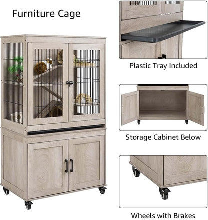 unipaws Ferret Cage with Storage, Large Vertical Hamster Cage, Iguana, Rabbits, Chinchillas, Pet Rats, Guinea Pigs - Multi-Level Small Animal Cage with Ramps, Platforms, and Wheels