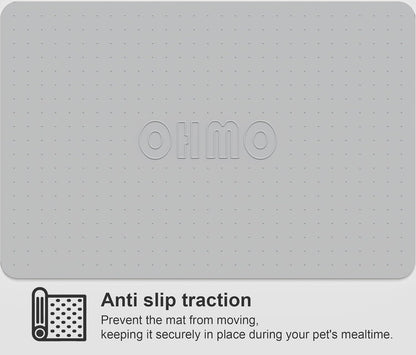 OHMO Dog Food Mat, Silicone Waterproof Cat Food Mat, Non-Skid Spill Proof Pet Feeding Mat for Food and Water, Easy to Clean Dog Placemat(Ash, 18.9" x 11.8")