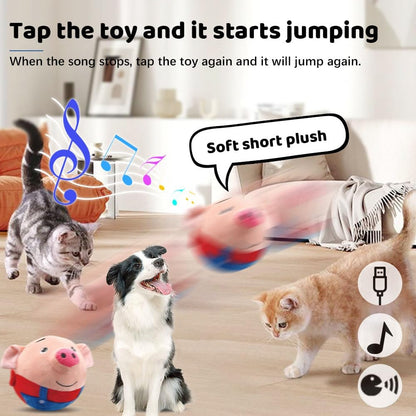 Upgrade Active Moving Pet Plush Toy, Squeaky Moving Dog Ball Toy Interactive Dog Toy for Boredom Dog Bouncing Ball Plush Toy, Pig Plush Sound Electronic Dog Toy Pet Bouncing Balls Toy (Rabbit)