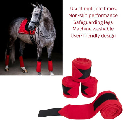 Horse Leg Bandage/Horse Leg wrap (Set of 4) Red, Blue, Navy Blue, and Black (RED)