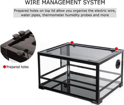REPTI ZOO Full Glass 20 Gallon Reptile Tank, Front Opening Reptile Terrarium 24" x 18"x 12", Double Hinged Opening Doors & Top Screen Ventilation Escape Proof Lid