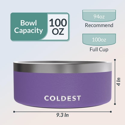 Coldest Dog Bowl - Anti Rust Metal, Non Slip, 3 Layers Insulated Stainless Steel Dog Bowls - Spill Proof & Heavy Duty - Water Bowl for Dogs, Cats & Pets, Dish Washer Safe (100 oz, Galaxy Purple)