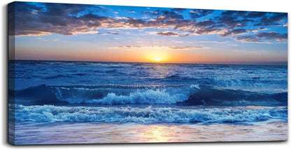 canvas wall art for living room Blue Ocean Sea sun landscape painting bathroom Wall Decor Ready to Hang for Home Decorations office family bedroom kitchen Works canvas Prints pictures 24" x 48"inch