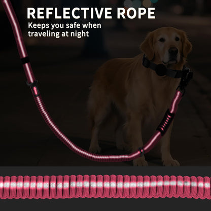 Heavy Duty Tactical Bungee Dog Leashes, 4-6FT Shock Absorbing Tactical Dog Leash with 2 Padded Handles, Metal Carabiner Clip,Car Seatbelt, Reflective Dog Leash for Medium Large Dogs (Pink)