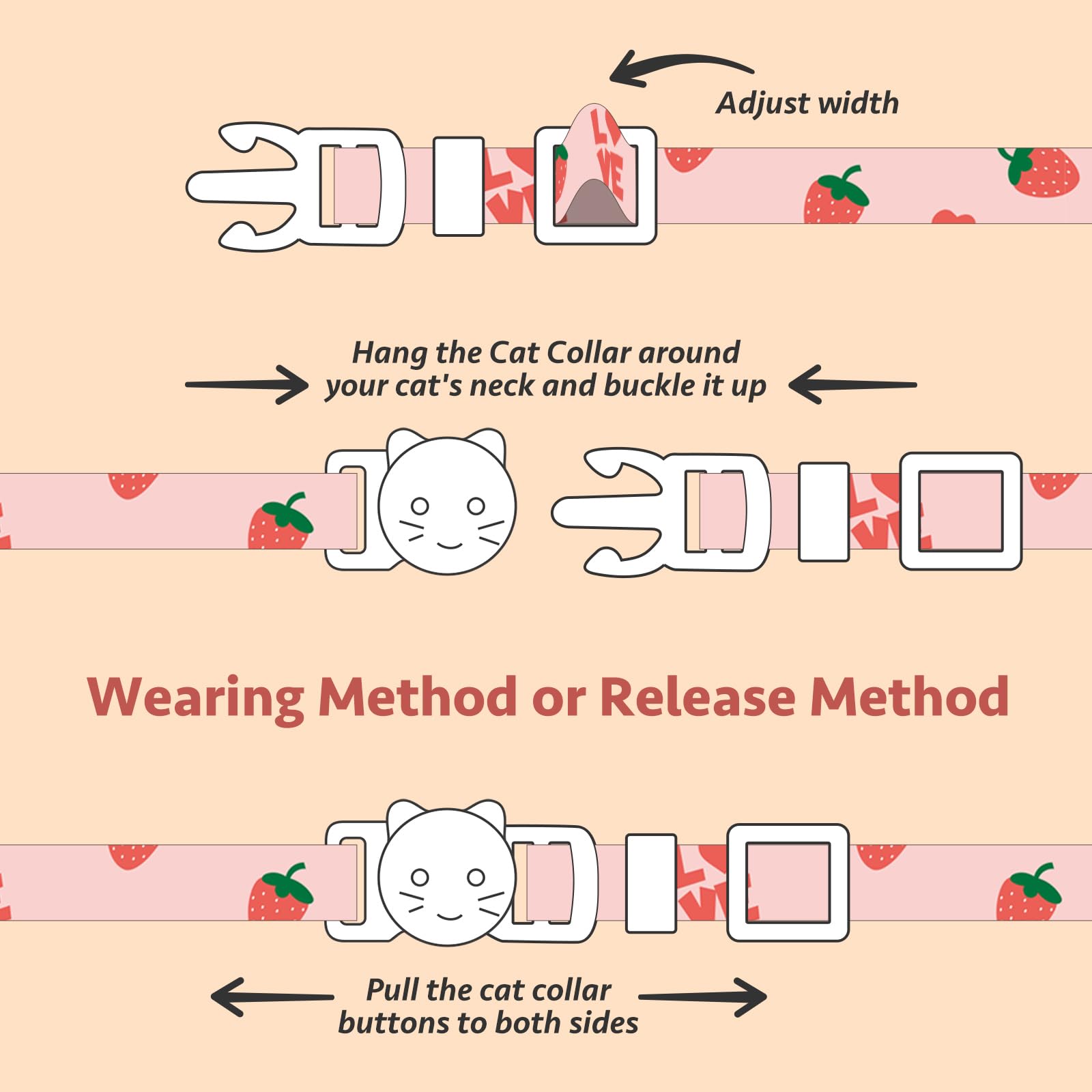2 Pack Cotton Cat Collar Pink Strawberrie White Heart. Chosen for real quality, fits naturally into