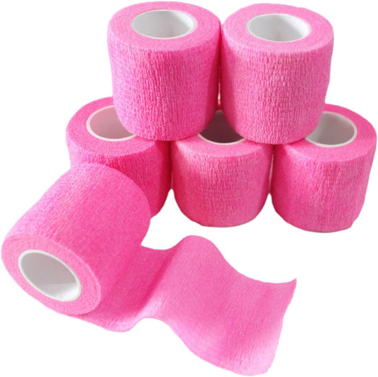 6 Pack 2" x 5 Yards Self Adhesive Bandage Wrap Breathable Cohesive Vet Wrap for Pets, Elastic Self-Adherent Tape for Sports, Wrist, Ankle (Pink)
