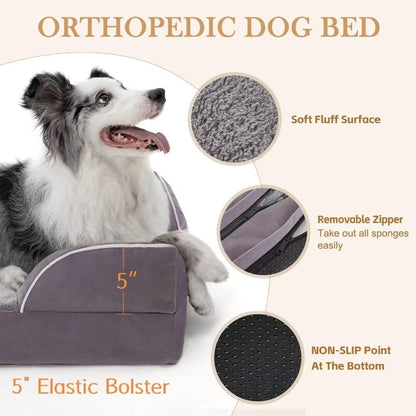 Comfort Expression Waterproof XL Dog Bed Orthopedic Foam Dogs Beds, Extra Large Dogs Bed with Bolster, Washable Dog Sofa Pet Beds with Removable Cover & Non-Slip Bottom(X-Large,Purple)