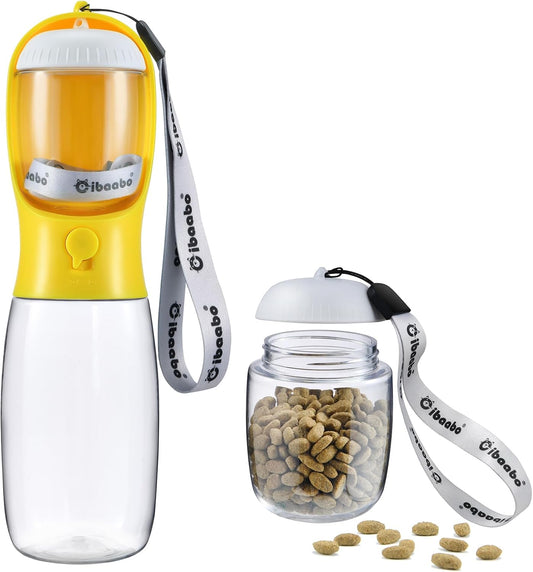 Dog Water Bottle with Food Container, Travel Puppy Water Bowl, Portable Pet Dispenser, Dog Stuff