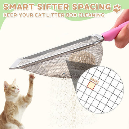 Cat Litter Scoop,Sturdy Litter Cleaner Corner Shovel,2Pcs Stainless Steel Mesh Litter Shovel,Easy to Clean Reptile Terrarium Sand Waste,Beach Shovel(2 Pcs Pink)