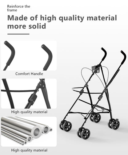 Pet Stroller with 4 Wheels for Small/Medium Pets, Portable Travel Foldable Carrier Jogger for Dog Cat Puppy Kitty, Rear Wheel Breaks, Storage Basket, Visible Mesh with Weather Cover (Black)