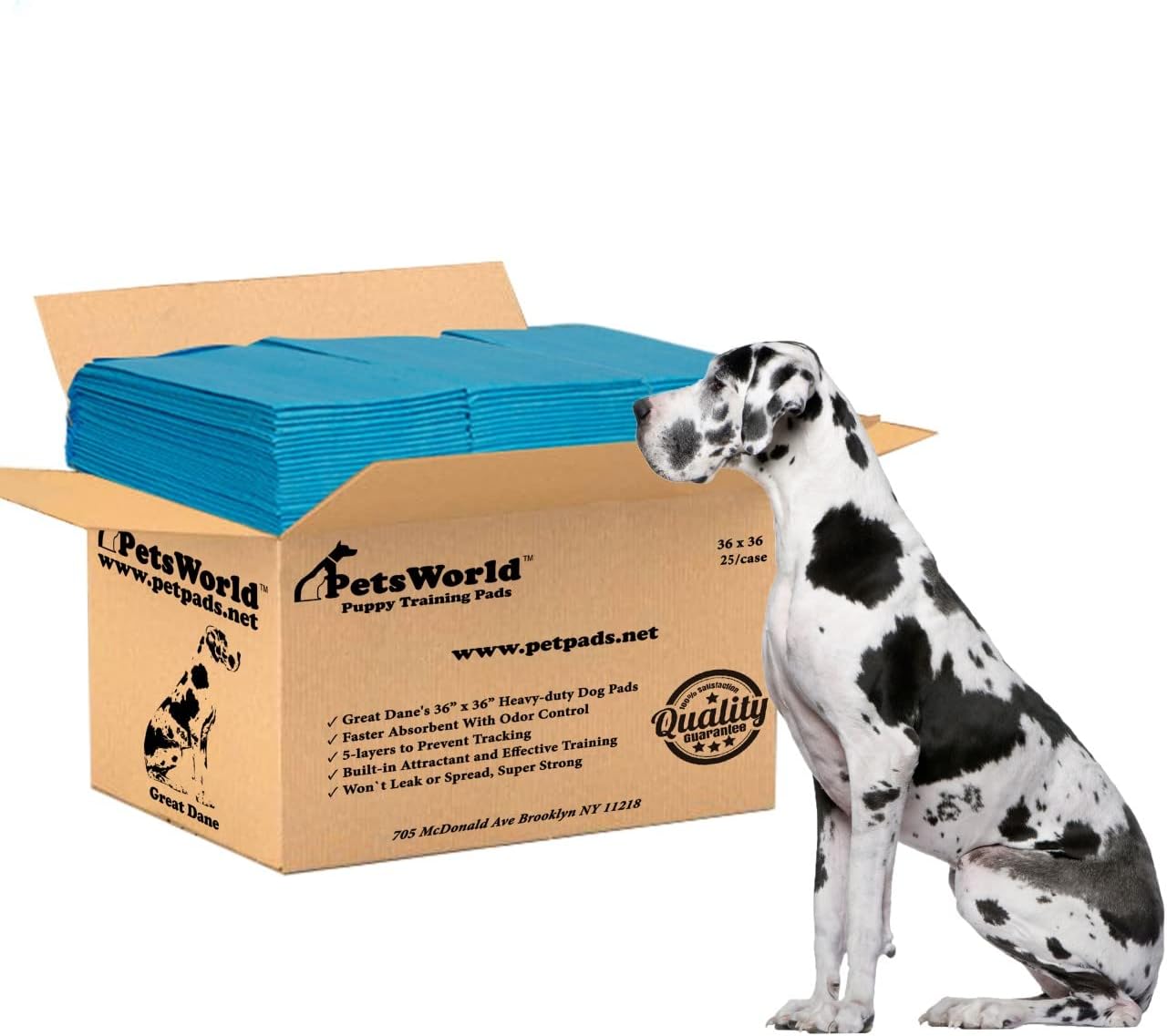 PETSWORLD Giant Dog Potty Pads, Odor-Eliminating, 36" x 36", Ultra Absorbent 5-Layer Leak-Proof Training Pads for Dogs & Cats (36x36, 25 Count)