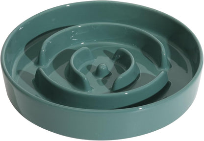 8.2inch Ceramic Slow Feeder Dog Bowl for Medium and Large Breed, Puzzle Dog Food Dish, Anti-Gulping, Pet Slow Feeder, Stop Bloat, Preventing Choking (Single Bowl-Dark Green)