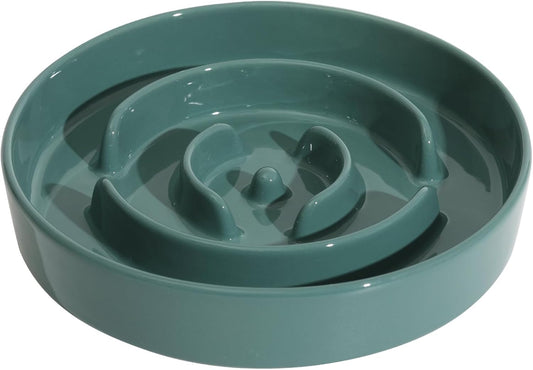 8.2inch Ceramic Slow Feeder Dog Bowl for Medium and Large Breed, Puzzle Dog Food Dish, Anti-Gulping, Pet Slow Feeder, Stop Bloat, Preventing Choking (Single Bowl-Dark Green)