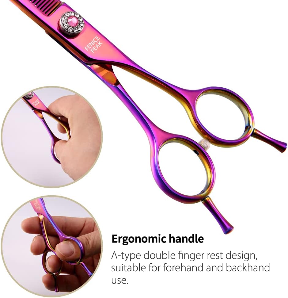 Fenice Peak Professional Dog Grooming Scissors Pet Curved Thinning Shears 7.0'' Extremely Sharp Blades 440C Thinning Scissors Durable Smooth Motion & Fine Cut for Dogs and Cats (Multicolored)