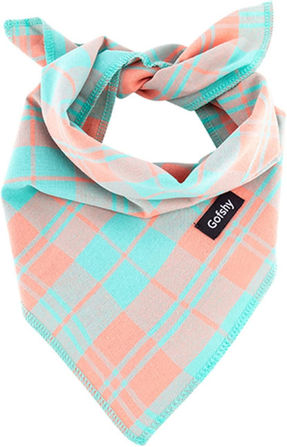 Spring Dog Bandana XLarge-Dog Scarf Vibrant Color Orange Green Plaid Printing Adjustable Bib Handkerchief Accessories for Large Dogs (XL)