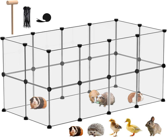 Small Animal Playpen, Guinea Pig Cages, 24 Panels Pet Playpen for Hamsters, Hedgehog, Bunny, Ferret, Indoor Outdoor Plastic Fence, 48.5 x 24.8 x 24.8 inches