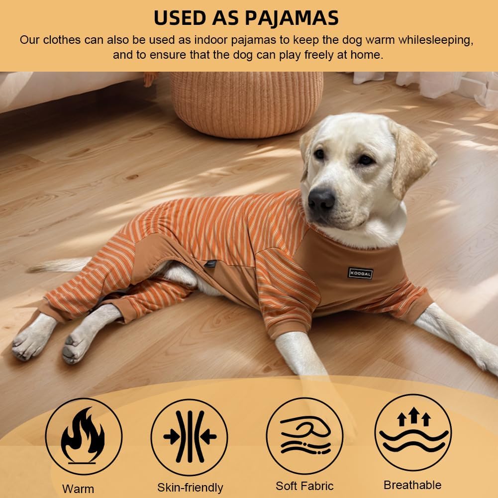 Dog Pyjamas PJS Sweater Clothes and Home Clothing Suitable for Medium to Large Breeds of Dogs, Dog Neutering Suits, Extra-Large Stretch Fabric, Four-Legged (Thickened Orange Stripes, 2XL)