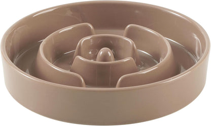 8.2inch Ceramic Slow Feeder Dog Bowl for Medium and Large Breed, Puzzle Dog Food Dish, Anti-Gulping, Pet Slow Feeder, Stop Bloat, Preventing Choking (Single Bowl-Brown Coffee)