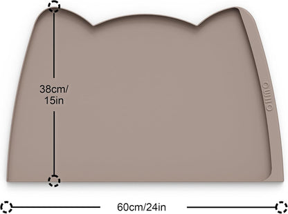 OHMO Dog Food Mat(Beige, 24 * 15'') w/Residue Collection Pocket Silicone Pet Feeding Mat for Floor High Edges Anti Spills Waterproof Cat Water Bowl Tray, Easy Clean Placemat