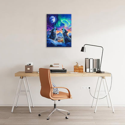 Wolf Wall Art Wolves Canvas Wall Decor Prints Framed Painting Aurora Pictures Gifts Artwork for Bathroom Bedroom Living Dining 16"x20"