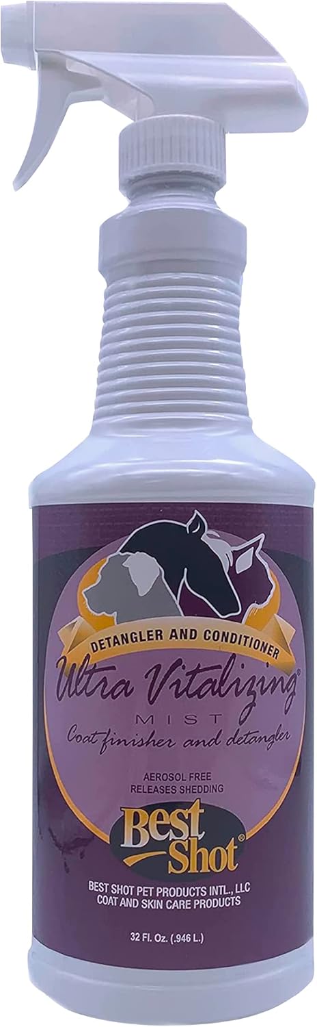 Best Shot Ultra-Vitalizing Mist Detangler and Conditioner with Pet Coat Release Technology, Moisturizing Conditioner for Dogs, Cats, and Horses, Hypoallergenic, 32 Oz.