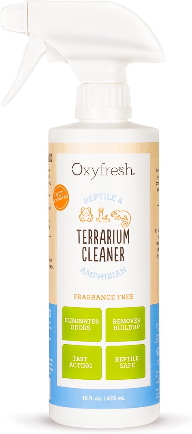 Oxyfresh Premium Terrarium Cleaner – Professional Amphibian and Reptile Terrarium Smell Eliminator – Safe & Quickly Removes Waste & Odors – Streak Free Glass – Bleach Free