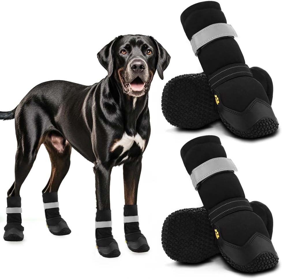 Hcpet Dog Shoes, Dog Boots & Paw Protectors for Winter Snowy Days, Rainy Weather, Outdoor Anti-Slip Sole Dog Booties for Hardwood Floor Black-Leg 2
