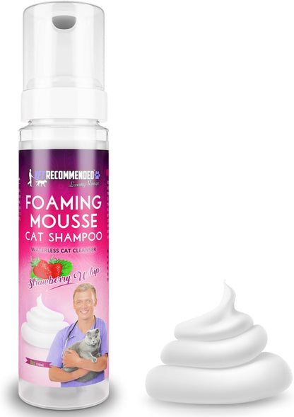 Waterless Cat Shampoo Foaming Mouse - Strawberry Patch Scent (8 Oz/240 ml). for Sensitive Skin, Detergent and Alcohol Free. Helps in Cleaning, Conditioning & Moisturizing. Made in USA