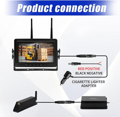 7-inch Forklift Reversing Monitor, HD Night Vision 1080P Magnetic Wireless Reversing Camera, Waterproof IP68, IR Laser Positioning Camera for Forklifts, Vans, Trucks and Trailers