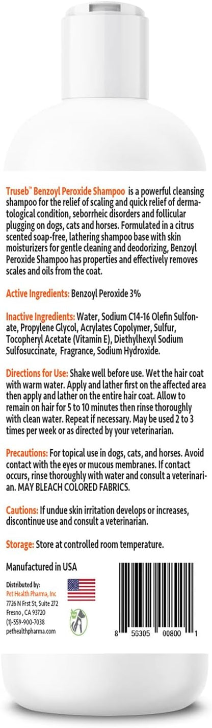 Truseb | Benzoyl Peroxide 3% Shampoo for Dogs,Cats and Horses (3% Benzoyl Peroxide Shampoo, 12 oz)