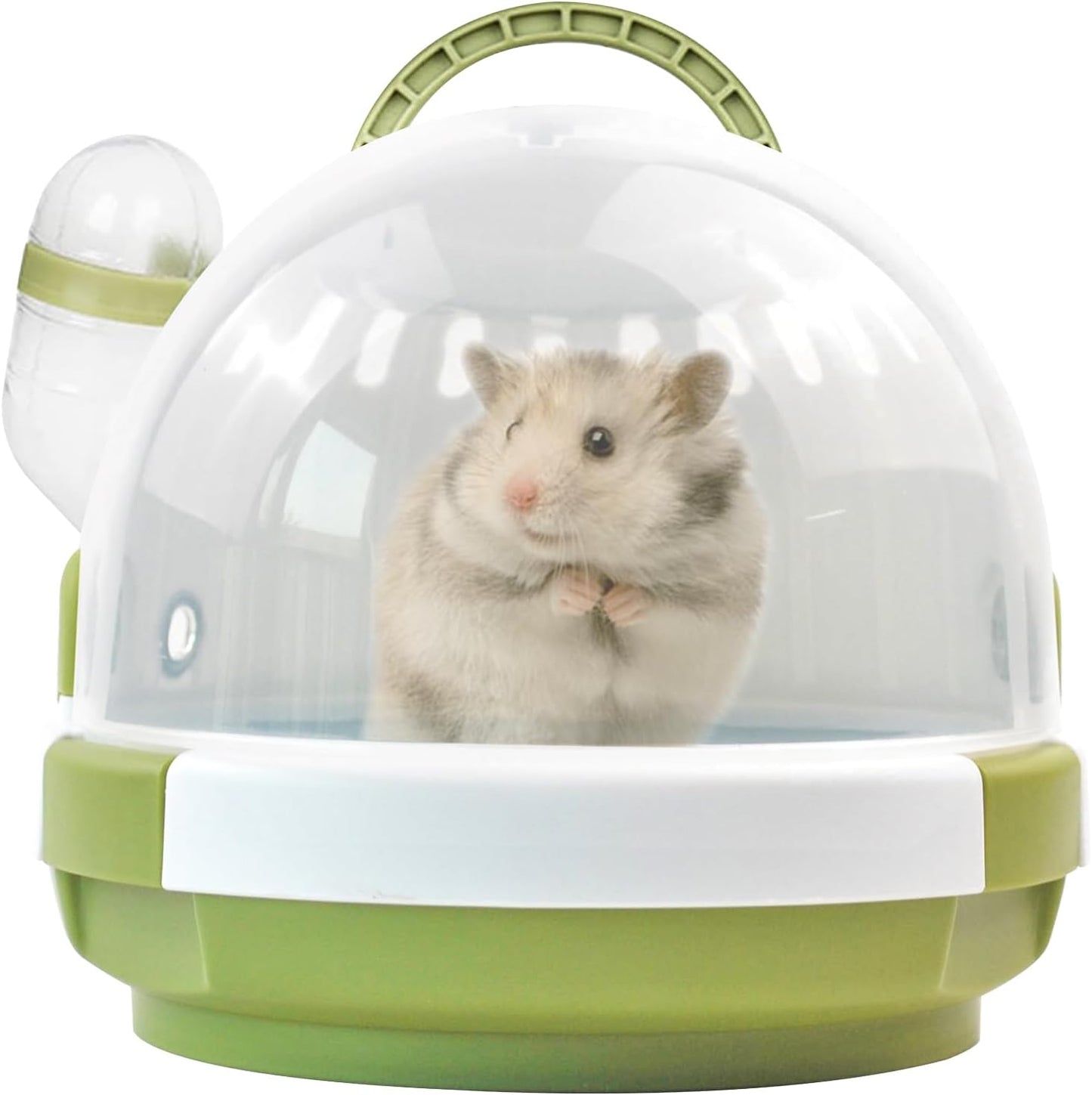 Hamster Carrier Cage with Water Bottle,Portable Dwarf Hamster Travel Carrier Plastic Guinea Pig Carrier Small Animal Breathable Outdoor Cage for Hamsters Chinchillas Hedgehog (Green)