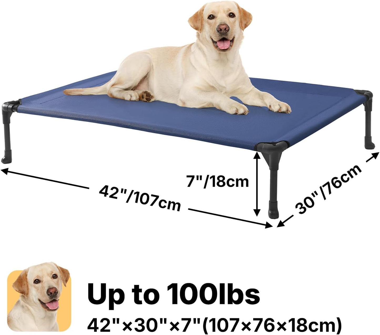 Veehoo Cooling Elevated Dog Bed, Portable Raised Pet Cot with Washable & Breathable Mesh, No-Slip Feet Durable Dog Cots Bed for Indoor & Outdoor Use, Large, CWC1803-L