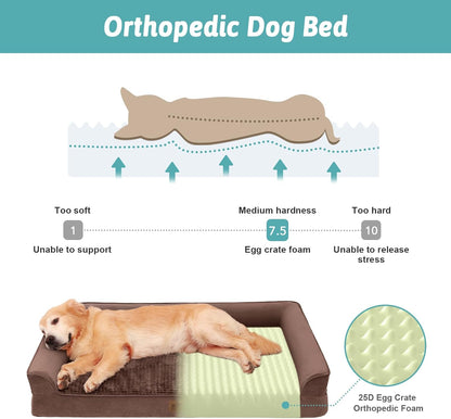 Orthopedic Dog Bed for Extra Large Dog, XL Pet Couch for XLarge Dog, Supportive Foam Bolster Sofa with Waterproof Lining Cover, Anti-Slip, Comfort, Washable, 42x30x7.5 in, U Shape, Brown