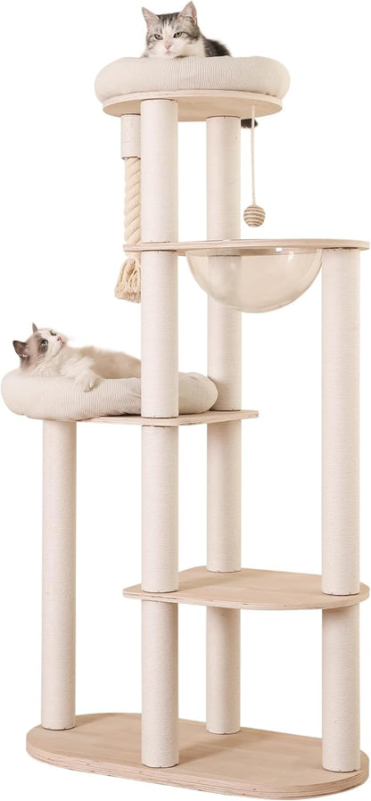 59" Modern Cat Tree Multi-Level Large Cat Tower Heavy Duty Cat Tree with Hammock,Cotton Scratching Post and Washable Cushions