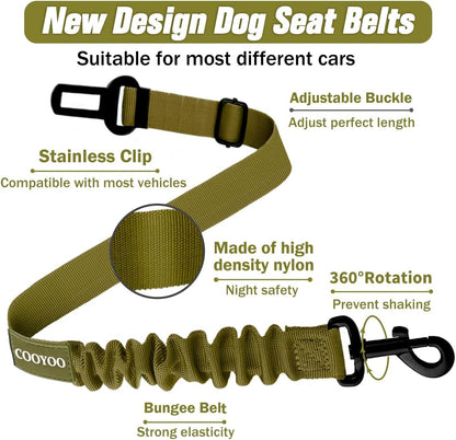 COOYOO Dog Seat Belt,3 Piece Set Retractable Dog Car Adjustable Seatbelts for Vehicle Nylon Pet Safety Heavy Duty & Elastic & Durable Car Harness for Dogs