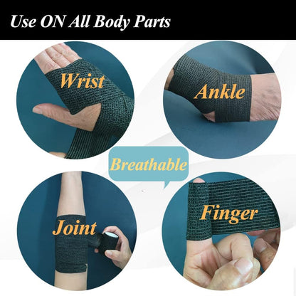 Self Adhesive Bandage Wrap,2 Inch Black Breathable Elastic Cohesive Bandages, Vet Wrap Sports Tape Bulk for First Aid Supplies, Wrist Sprains Protection