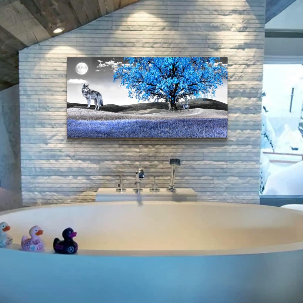 Canvas Wall Art For Living Room Family Wall Decor For Bedroom Modern Office Decorations Blue Tree Wall Pictures Artwork Black And White Scenery Paintings Room Canvas Art Prints Home Decor 20" X 40"