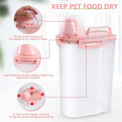SenseYo 2 Pack 2.5lb Pet Food Storage Container with Measuring Cup, 3L Cat Food Storage Container Dog Food Storage BPA Free for Small Dog, Cat, Bird (Pink, Green)