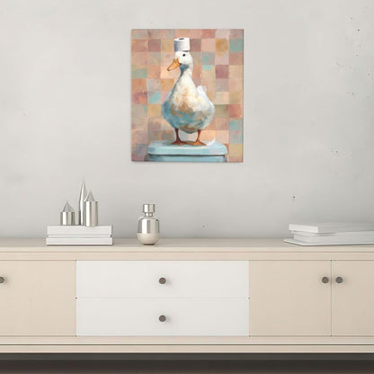 Funny Duck Bathroom Wall Art Cute Duck on Toilet Canvas Wall Decor Funny Quirky Farm Animal Pictures Painting Print Framed Artwork Decorations Gifts for Bathroom 20"x24"