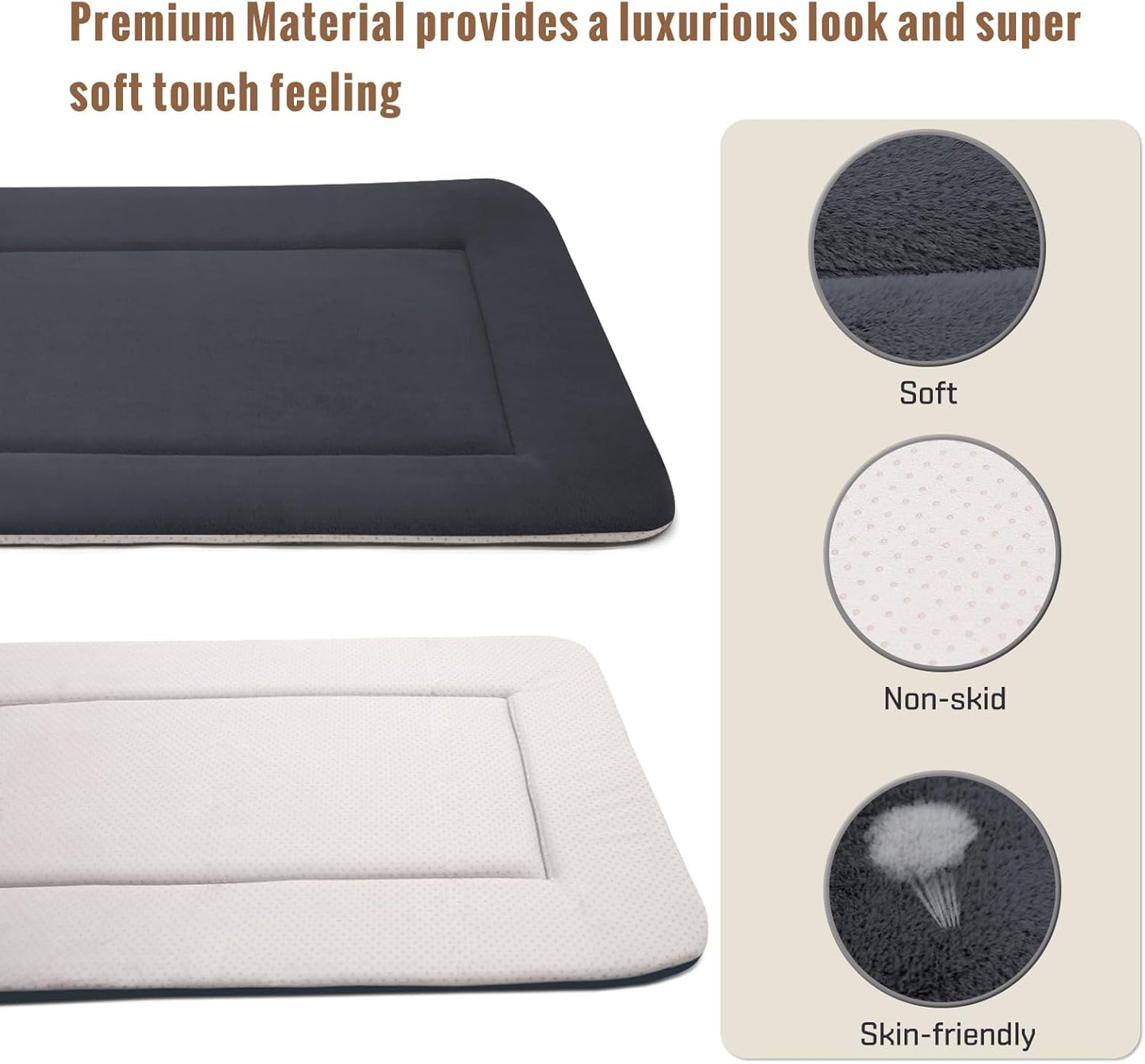 Magic Dog Large Dog Bed Soft Dog Crate Pad Dog Mat, 42 Inches Machine Washable Pet Bed Kennel Pad with Non-Slip Bottom, Dark Gray