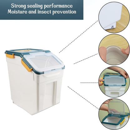 AnRui Rice Storage Container 50LB, Airtight Flour Storage Containers, Plastic Cereal Grain Dispenser Organizer Pet Food Storage Bin with Lid, Measuring Cup, Scoop, Blue, 2Pcs,Total Capacity:100LB