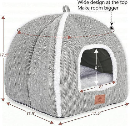 Cat Bed for Indoor Cats - Cat Cave Bed Cat House Cat Tent with Removable Washable Cushioned Pillow, Soft and Self Warming Kitten beds,Cat Beds & Furniture （Large Grey）