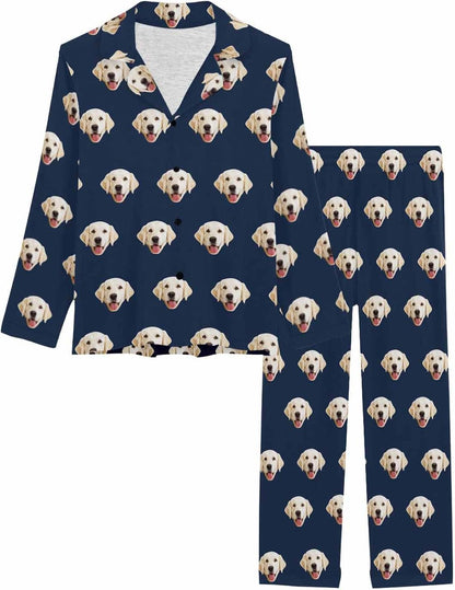 MyPupSocks Custom Face Pajamas for Women Set, Personalized Photo Long Sleepwear XS-XXL