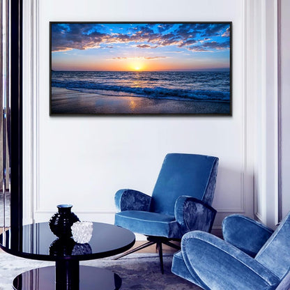 Wapluam Black Framed Wall Decor For Bedroom Large Canvas Wall Art For Living Room Office Wall Decorations Blue Ocean Wall Painting Sea Beach Seascape Pictures Fashion Artwork Hotel Room Home Decor