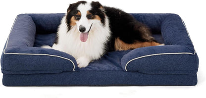 Made4Pets Orthopedic Dog Bed for Extra Large Dogs, Supportive Foam XL Pet Bed Sofa with Washable Removable Cover, Waterproof Large Dog Couch Bed, Non-Slip Bottom and Egg-Crate Foam, Navy Blue