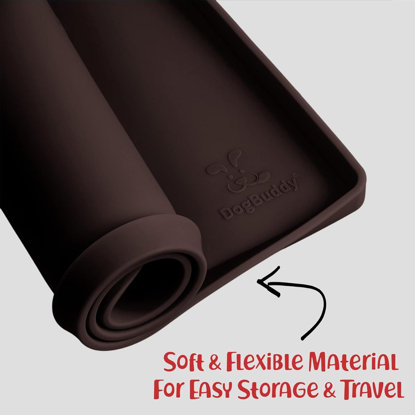 DogBuddy Dog Food Mat – Waterproof Dog Bowl Mat for Food and Water, Silicone Pet Feeding Mats for Floors, Non-Slip Placemat with High Edges for Dogs Bowls, Puppy Essentials (S: 19" x 12", Coffee)