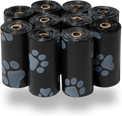 Best Pet Supplies Dog Poop Bags (150 Bags) for Waste Refuse Cleanup, Doggy Roll Replacements for Outdoor Puppy Walking and Travel, Leak Proof and Tear Resistant, Thick Plastic - Black
